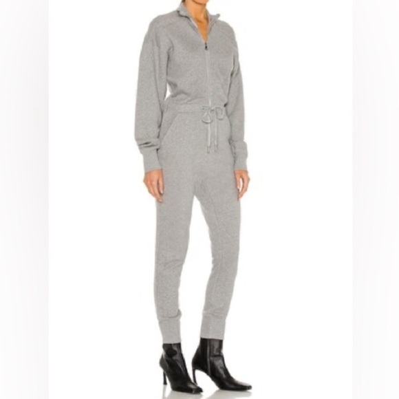 Kittenish Gray Front Zipper Track Pants Jumpsuit with Adjustable Waist - Picture 1 of 11